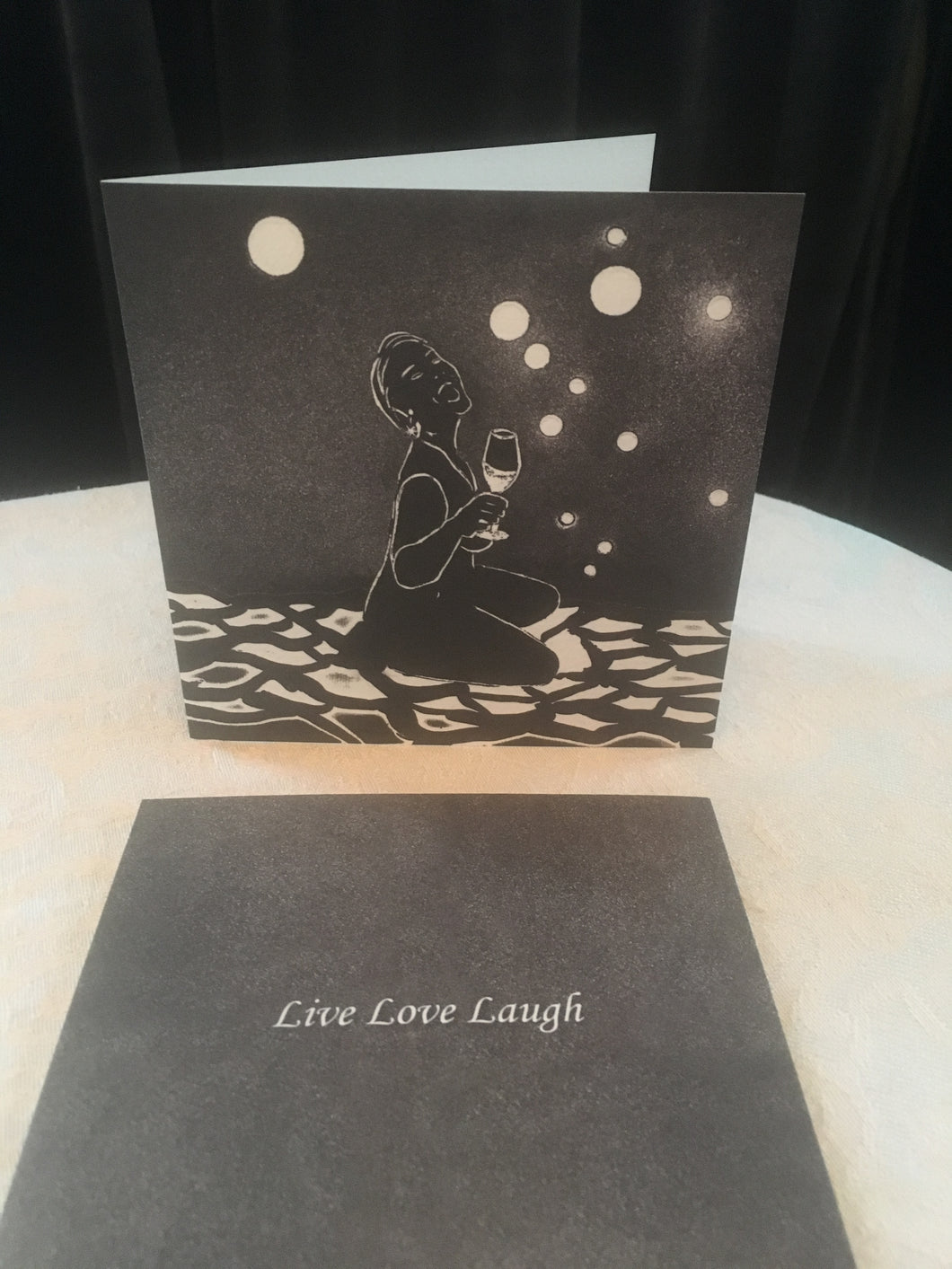 10 doble kunstkort med motivet LIVE LOVE LAUGH